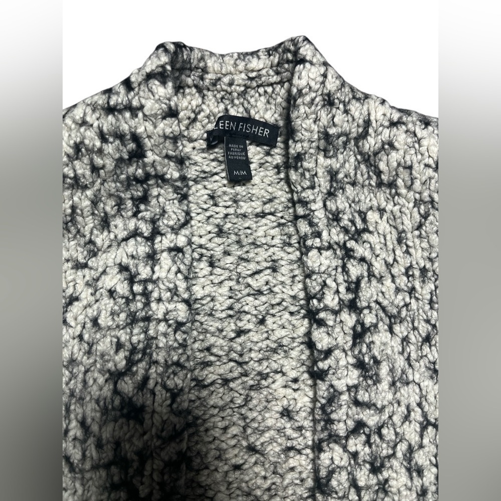 EILEEN FISHER Black White Boucle Textured Alpaca Blend Cardigan Size Med - Picture 5 of 6